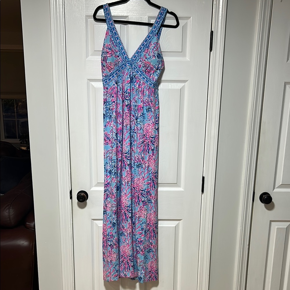 Lilly Pulitzer Blue and Pink Floral Maxi Dress-NWT
